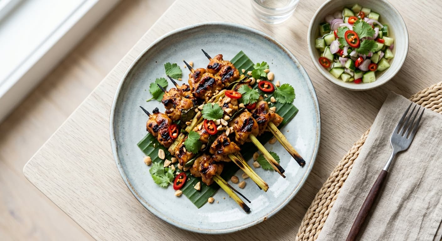 Thai Lemongrass Chicken Satay with Cucumber Relish
