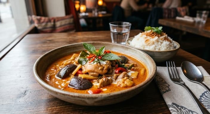 Thai Red Curry Chicken with Eggplant and Coconut Rice