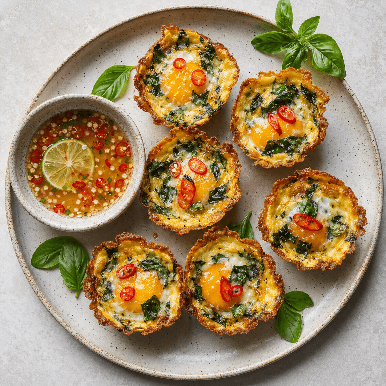 Thai-Style Basil Egg Cups with Lime Chili Dip