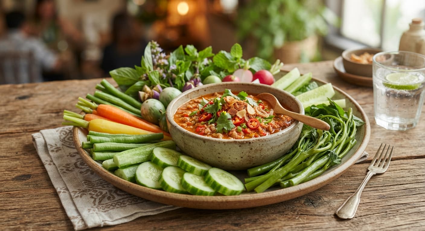 Thai-Style Cucumber Chili Dip with Fresh Vegetables
