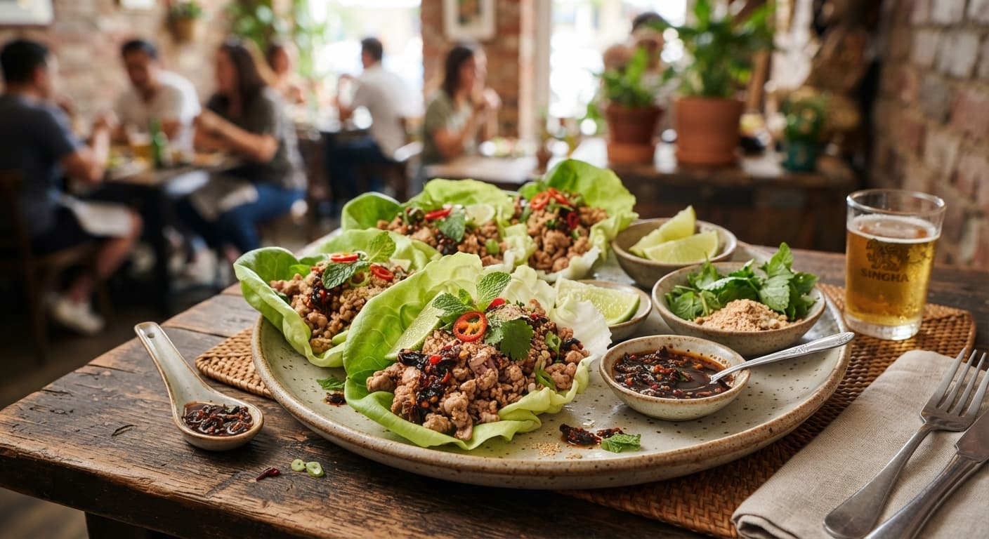 Thai Turkey Larb Lettuce Wraps with Charred Chili-Herb Sauce