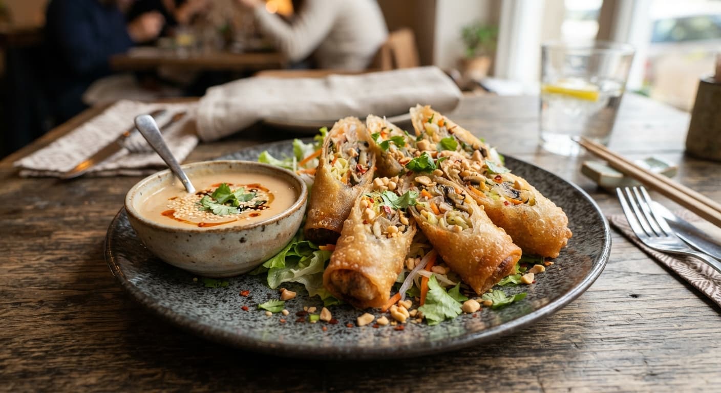 Thai Veggie Spring Rolls with Oat Milk Dipping Sauce