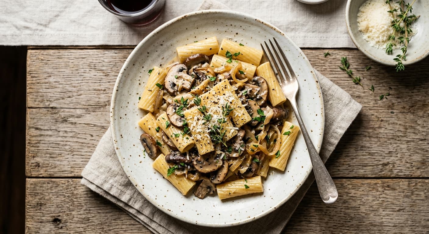 Thyme-Infused Mushroom and Onion Rigatoni