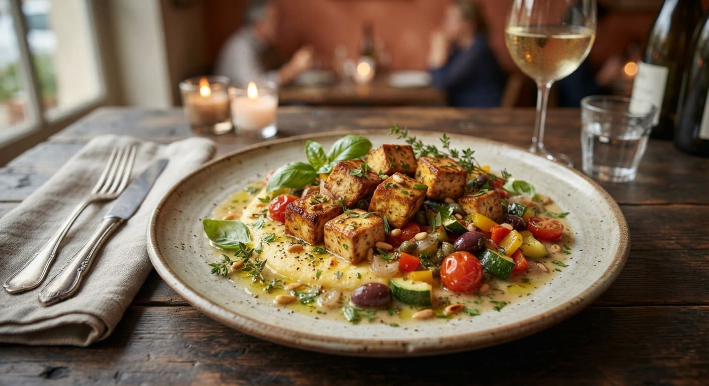 Tofu Provencal with Herbed White Wine Sauce