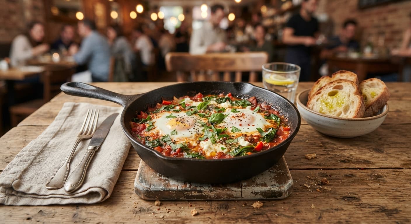 Tomato and Spinach Baked Egg Skillet