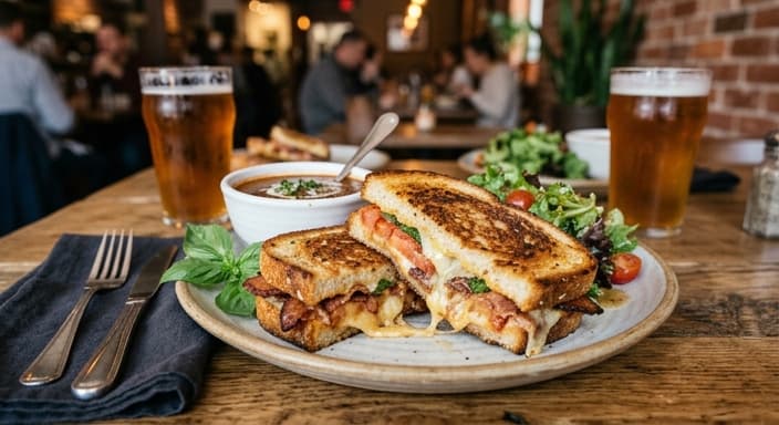 Tomato Basil Grilled Cheese with Crispy Bacon