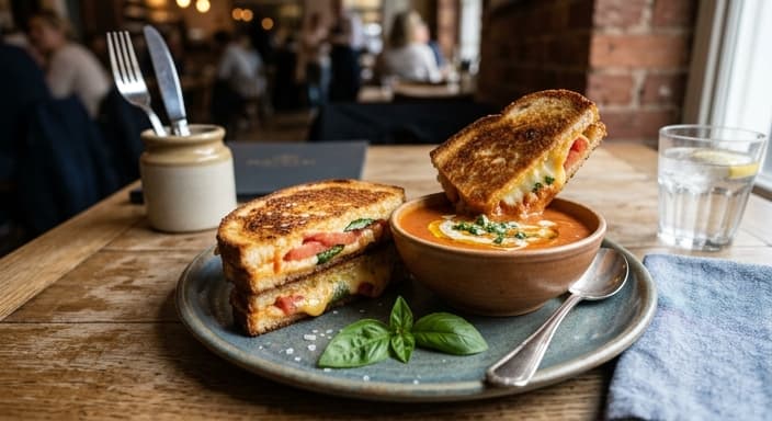 Tomato Basil Grilled Cheese with Soup Dip