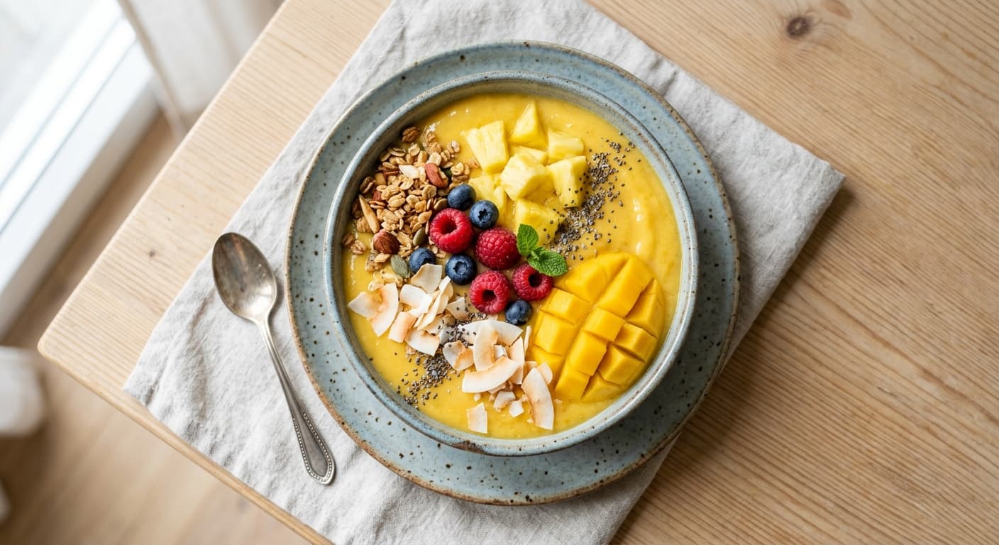 Tropical Mango And Pineapple Smoothie Bowl