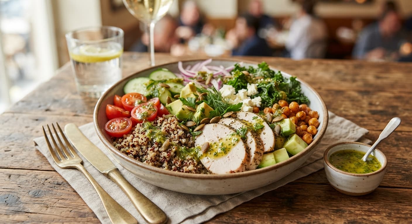 Turkey and Quinoa Power Bowl with Lemon Herb Dressing