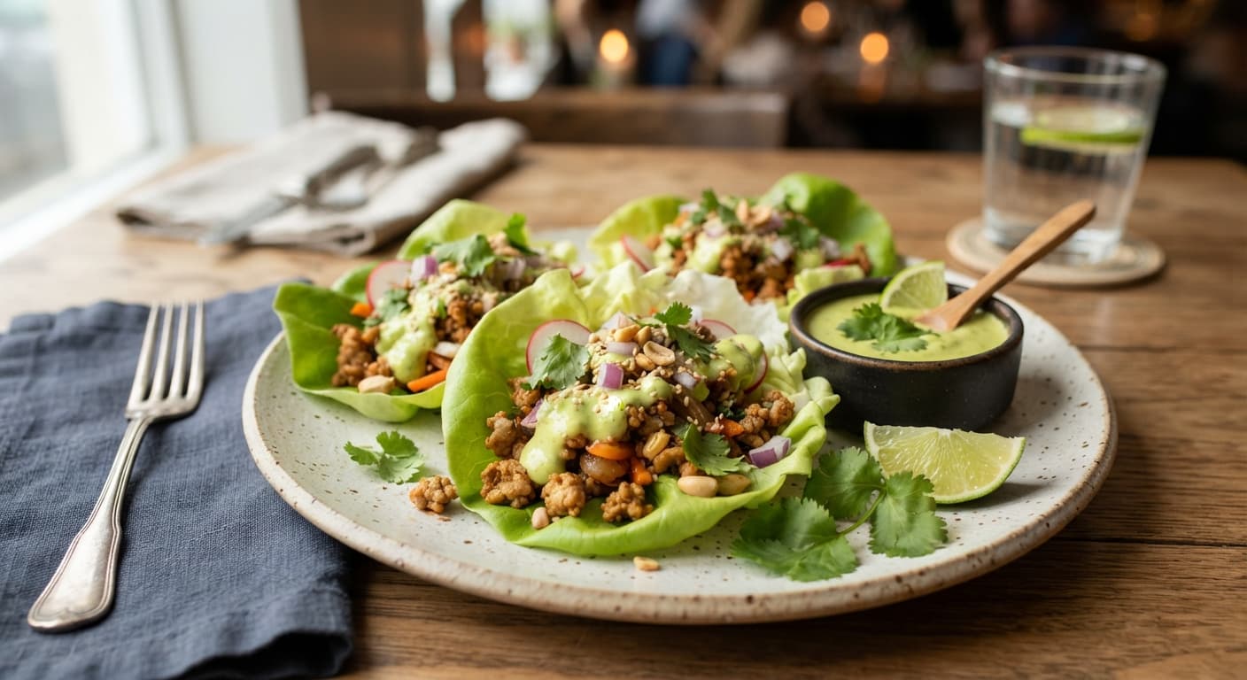 Turkey Lettuce Wraps with Avocado‑Lime Dressing
