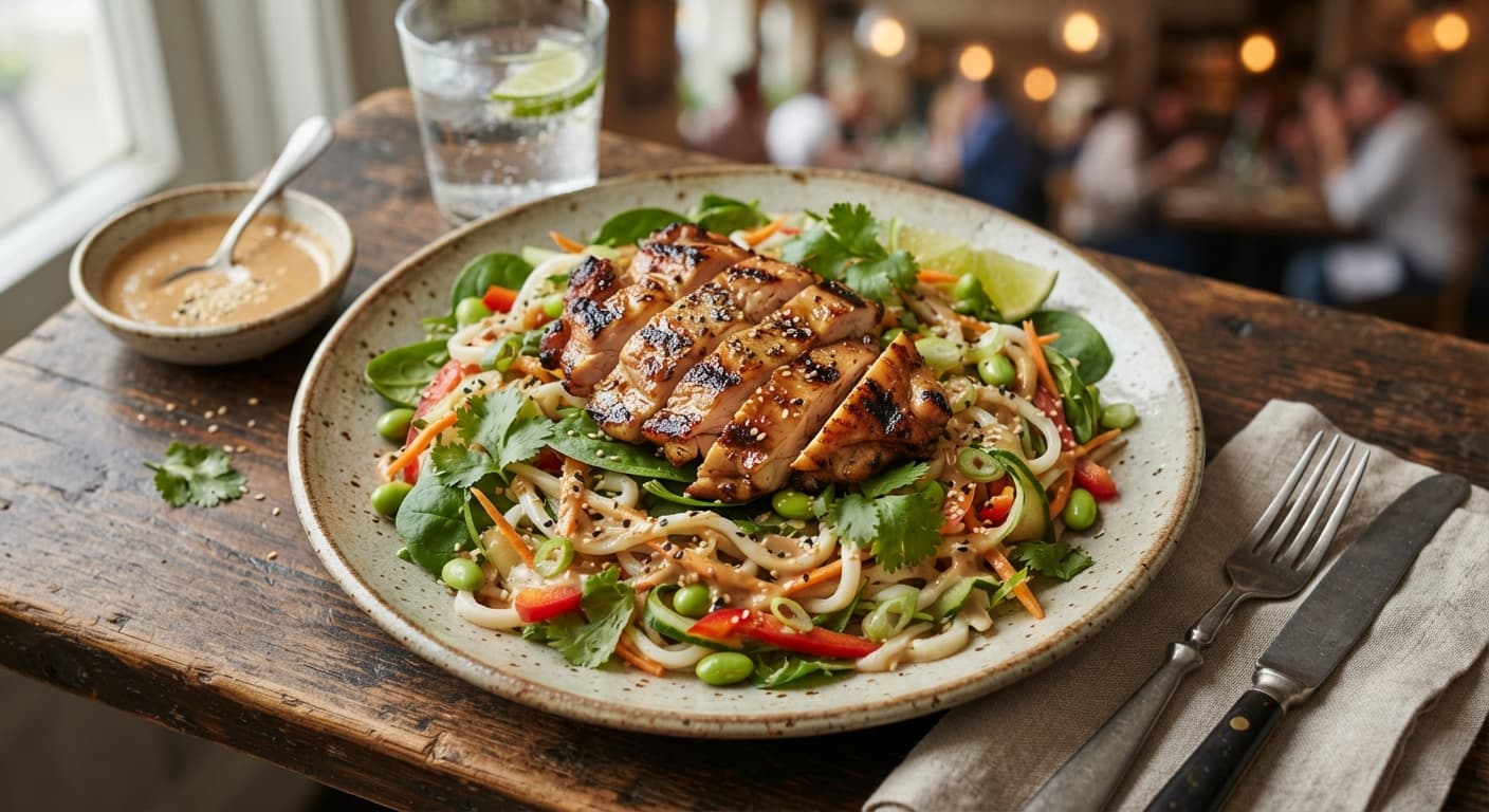 Udon Noodle Salad with Grilled Chicken and Sesame Dressing