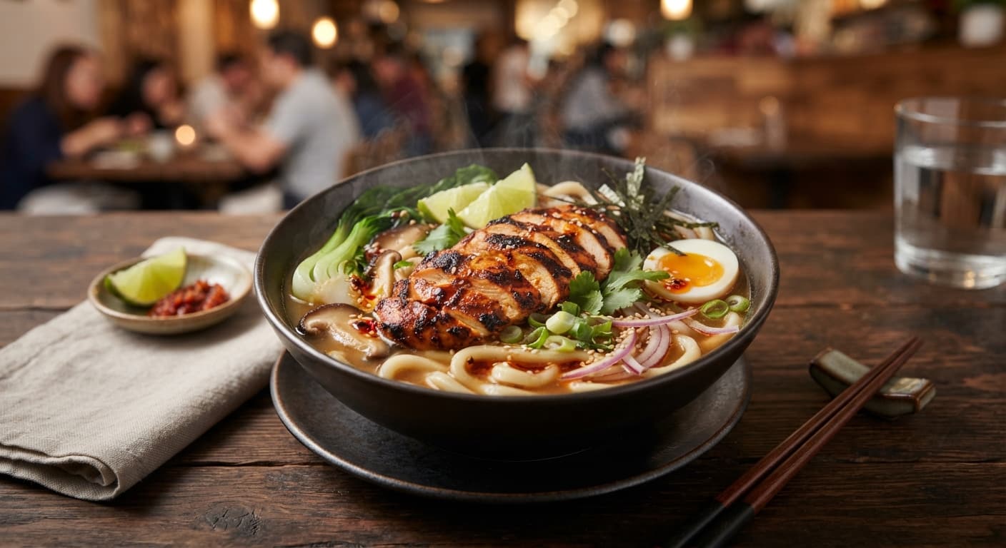 Udon Noodle Soup with Tandoori Chicken