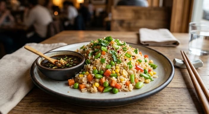 Vegetable Fried Rice with Soy-Ginger Sauce