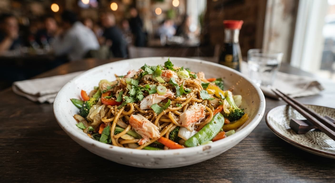 Vegetable Lo Mein with Imitation Crab