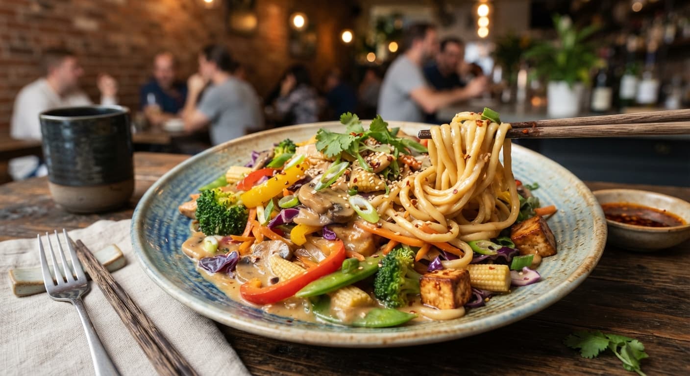 Vegetable Lo Mein with Vegan Cheese Sauce