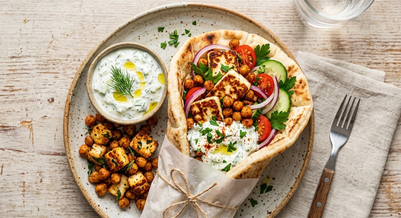 Vegetarian Chickpea and Halloumi Gyros