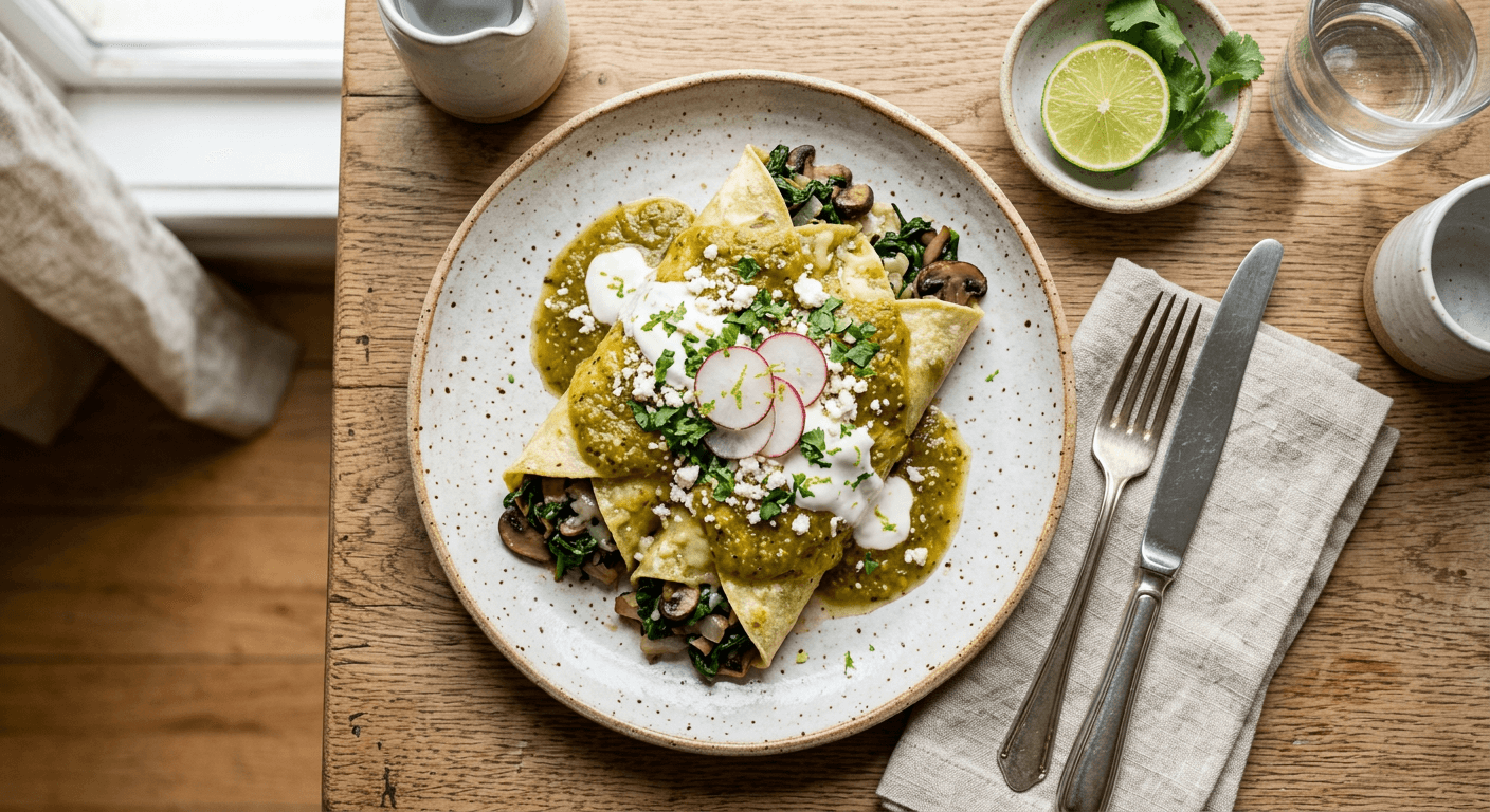 Vegetarian Spinach and Mushroom Verdes