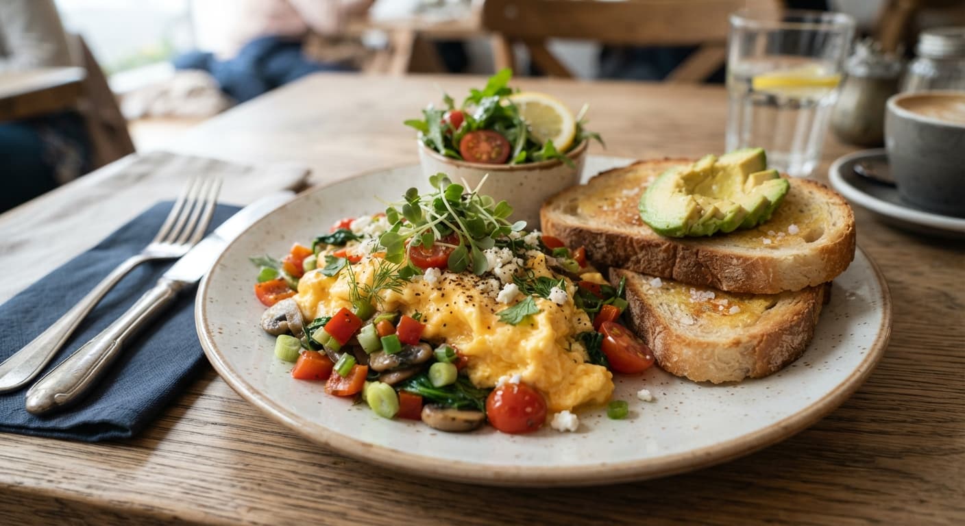 Veggie Scrambled Eggs with Toast