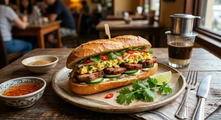 Vietnamese Banh Mi-Style Breakfast Sandwich (Egg + Pork)