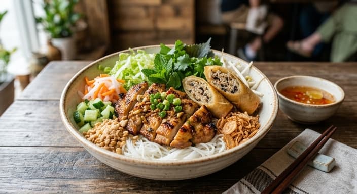Vietnamese Lemongrass Chicken Spring Roll Bowl