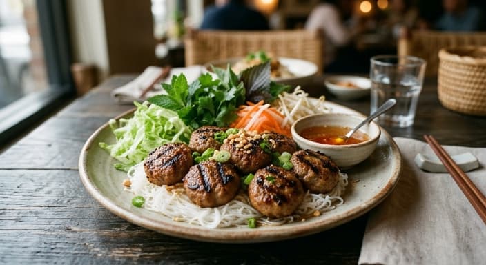 Vietnamese Lemongrass Pork Meatballs with Rice Vermicelli
