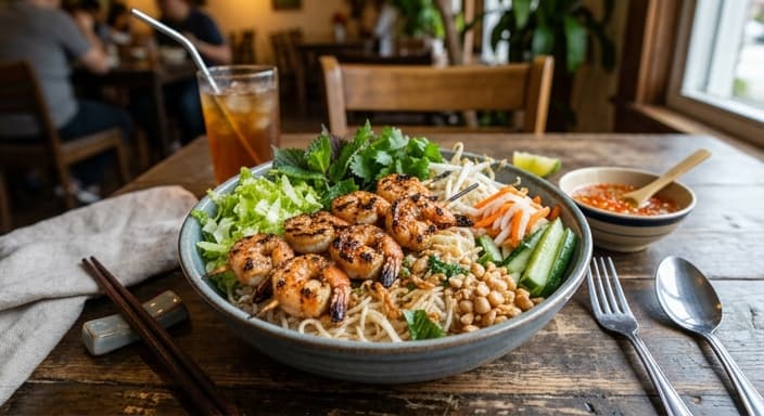 Vietnamese Lemongrass Shrimp Rice Noodle Bowl