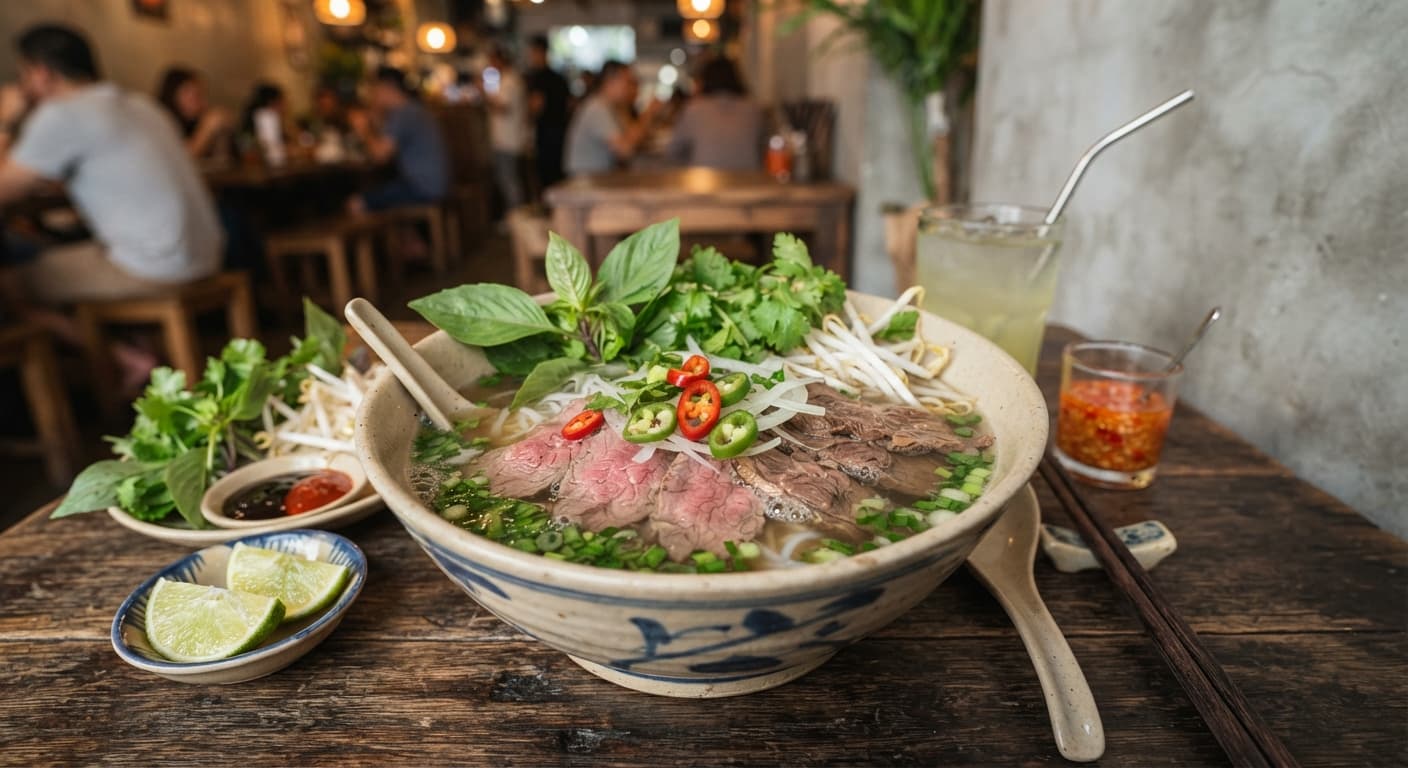 Vietnamese Pho with Slow‑Cooked Beef Bones and Fresh Herbs