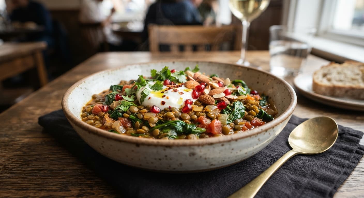 Warm Spiced Lentil and Spinach Bowl