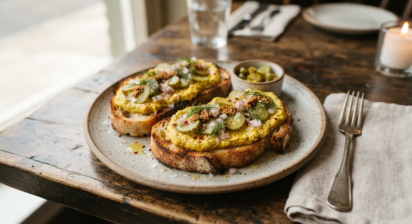 Yellow Pea & Pickle Flatbread Toasts