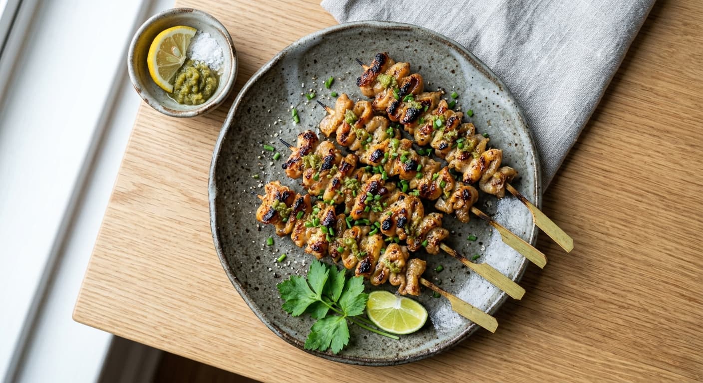 Yuzu Kosho Chicken Skin Skewers