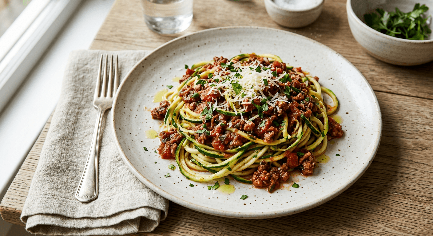 Zucchini Noodle Spaghetti with Meat Sauce