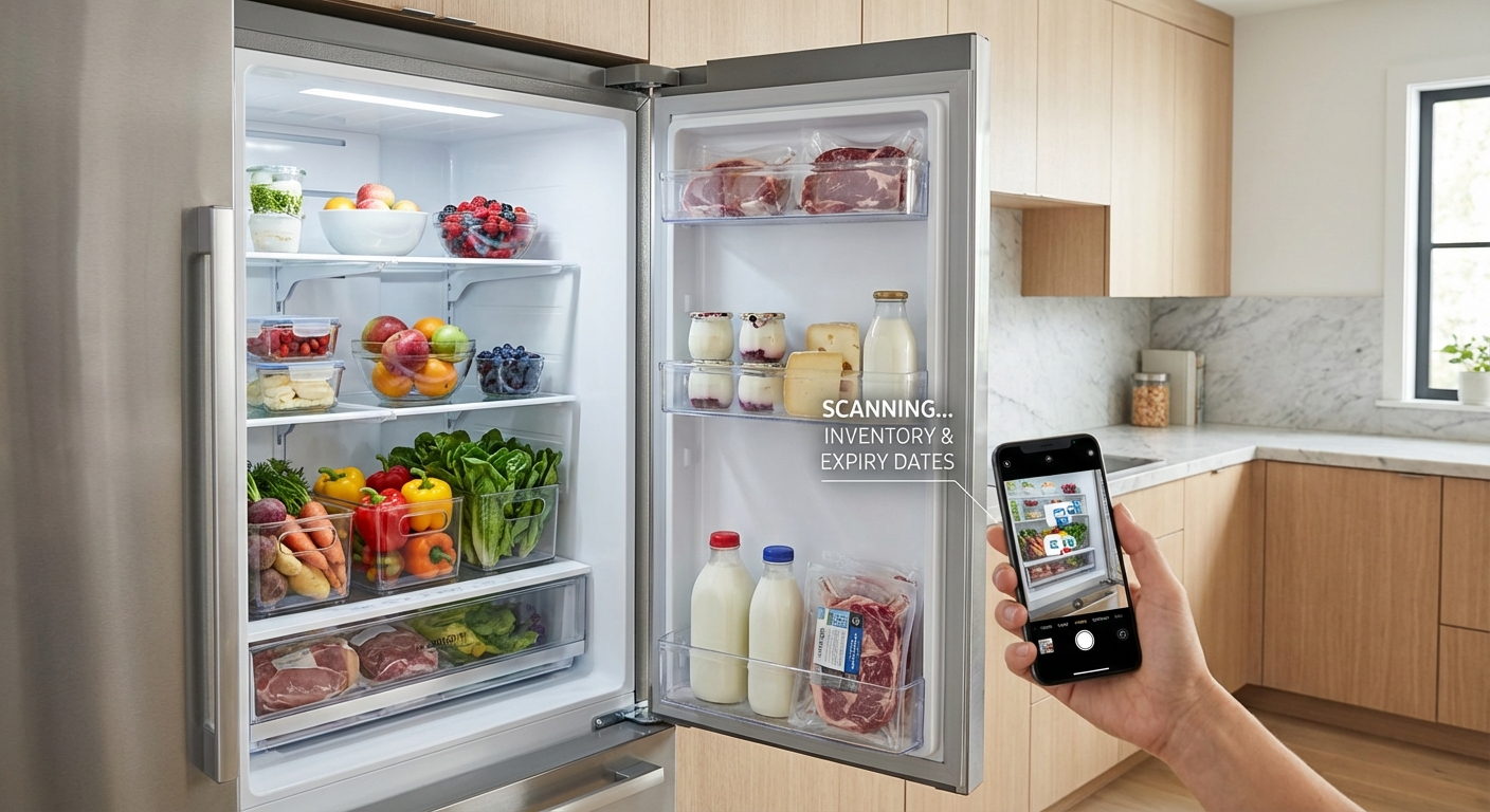 Scanning a fridge with a phone to detect ingredients automatically